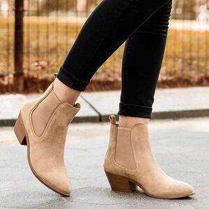 Thursday Duchess Bootie Dune Tan Suede Leather 2" Heel Chelsea Boots Women's 10
